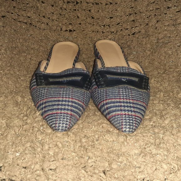 J. CREW-Blue Plaid Tweed-Penny Loafer-Pointed Toe-Slides-Slip-On-SZ 7-Excellent - Picture 3 of 7